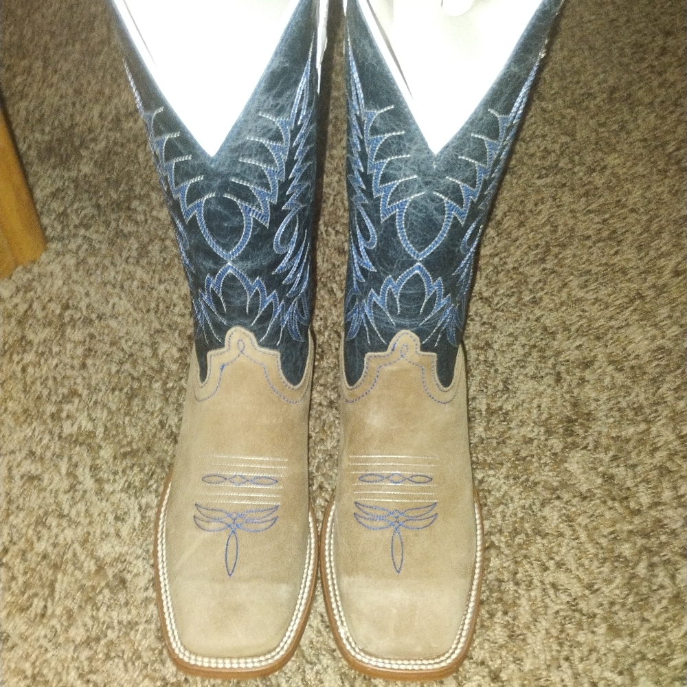 Anderson Bean Tan and Blue Western Boots Square Toe